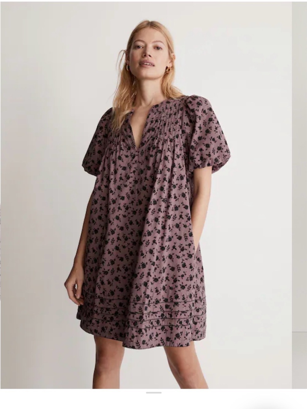 Madewell Mauve Floral Short-Sleeve Swing Dress - Picture 4 of 6